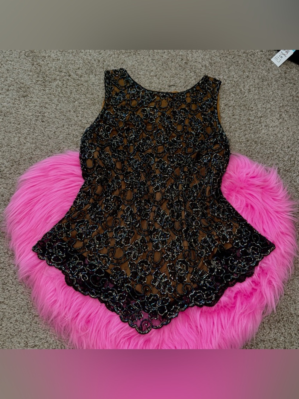 Y2K Whimsigoth JKARA New York Iridescent Beaded Mesh Scalloped Top - Size XL
